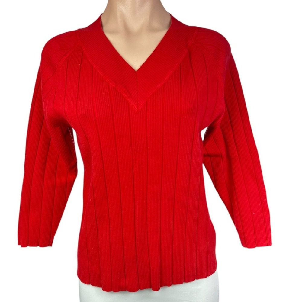 Bill Blass Jeanswear Women's Pullover Red Sweater V-Neck Cotton/Nylon Size L